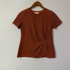 Liz Claiborne Orange and Black Striped Short Sleeve Twist Front Top